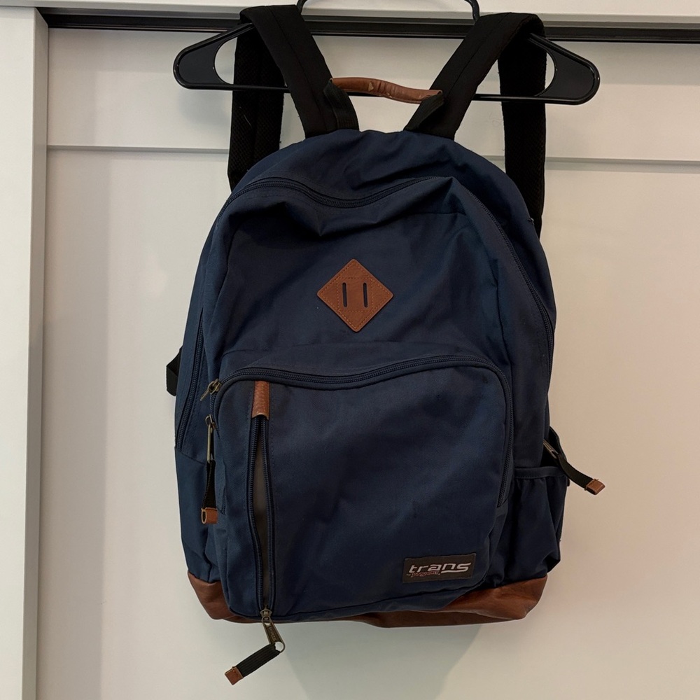 Navy and Brown Men's Backpack